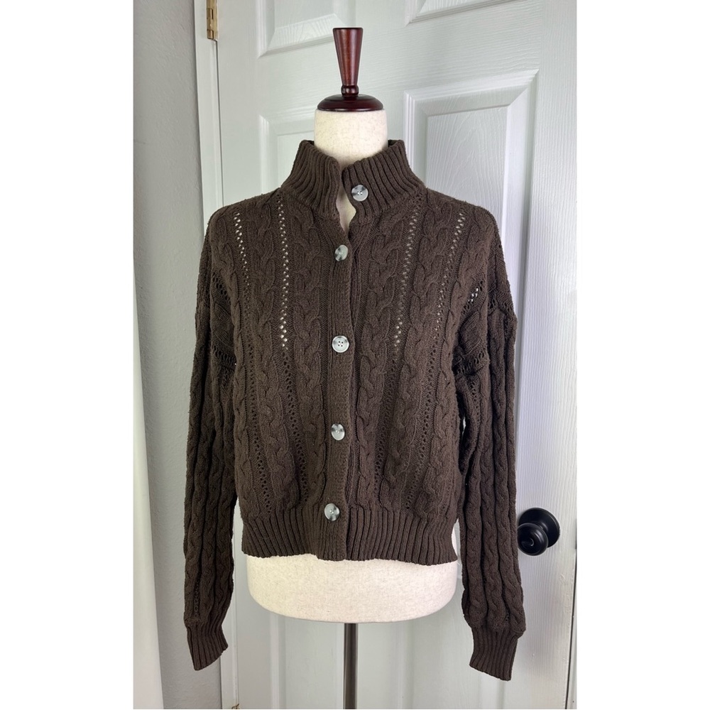 ABLE Ruth Cable Knit Cropped Cardigan - Picture 2 of 11
